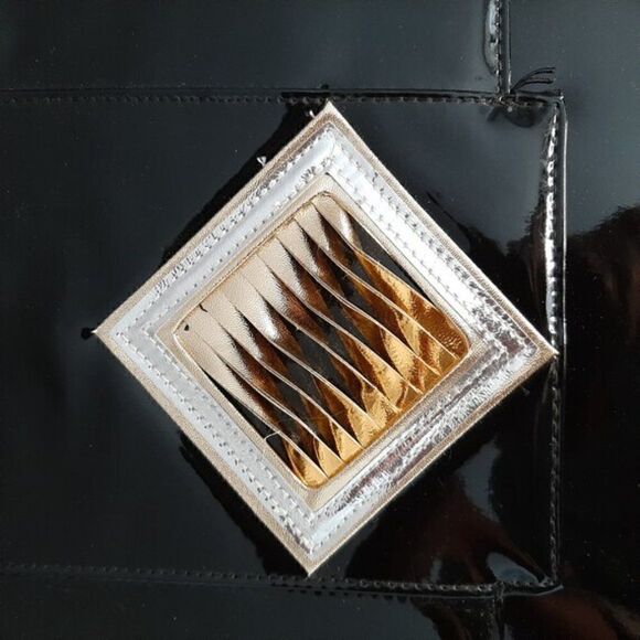 Extra Large Clutch with strap, Black patent leather bag, computer carry case - Picture 3 of 8